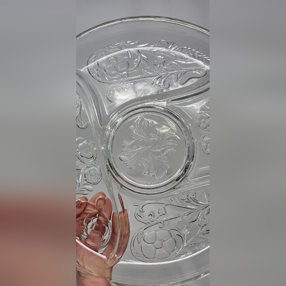 Vintage McKee Depression Glass Rock Crystal Clear 5 Part Relish Dish Tray Floral - Picture 4 of 8